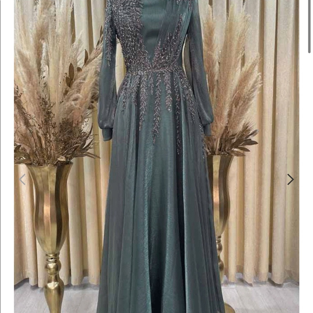 Beautiful modest event dress in the most beautiful sage/green color.